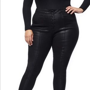 Good Waist Lace Up Coated Denim Skinny Jeans